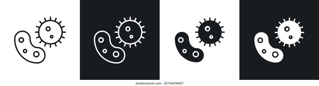 Bacteria icons collection in black and white solid and line style