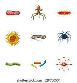 Bacteria icons set. Cartoon illustration of 9 bacteria vector icons for web