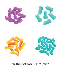 Bacteria icons set cartoon vector. Various type of bacteria, virus and protozoa. Biological microorganism, microbiota