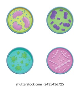 Bacteria icons set cartoon vector. Various type of bacteria, virus and protozoa. Biological microorganism, microbiota