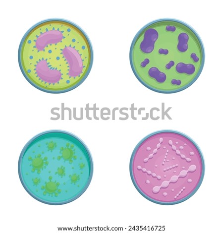 Bacteria icons set cartoon vector. Various type of bacteria, virus and protozoa. Biological microorganism, microbiota