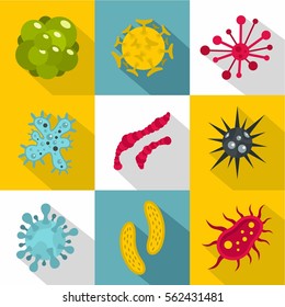 Bacteria icons set. Flat illustration of 9 bacteria vector icons for web