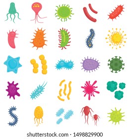 Bacteria icons set. Flat set of bacteria vector icons for web design