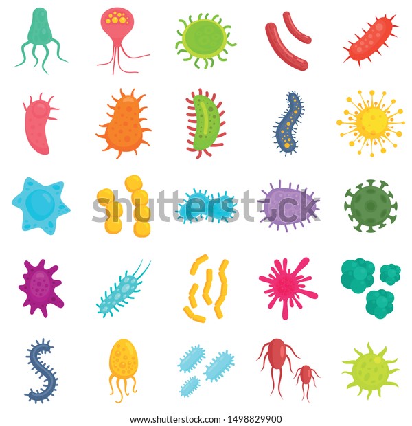 Bacteria Icons Set Flat Set Bacteria Stock Vector (Royalty Free) 1498829900