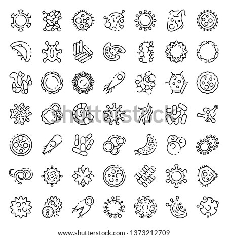 Bacteria icons set. Outline set of bacteria vector icons for web design isolated on white background