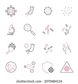 Bacteria icons set. Bacteria pack symbol vector elements for infographic web