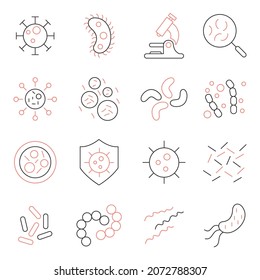 Iconos de bacterias establecidos.  Bacteria   símbolo de paquete elementos vectoriales para web infográfica