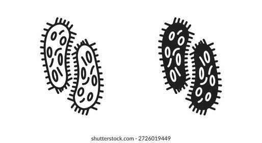 Símbolo de Vector de iconos de bacterias con trazo editable y versiones planas