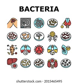 Bacteria Infection Collection Icons Set Vector. Candida Bacteria And Plague, Cancer Cell And Thyroid Disease, Cutaneous Mucormycosis And Parasit Worms Line Pictograms. Contour Color Illustrations