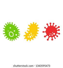 Bacteria. Infection. Red, yellow and green bacteria. Biology icons. White background. Vector illustration. EPS 10.