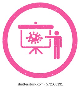Bacteria Lecture grainy textured icon inside circle for overlay watermark stamps. Flat symbol with dust texture.