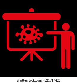 Bacteria Lecture vector icon. Style is flat symbol, red color, rounded angles, black background.