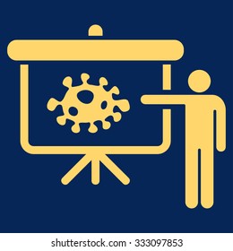 Bacteria Lecture vector icon. Style is flat symbol, yellow color, rounded angles, blue background.