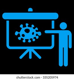 Bacteria Lecture vector icon. Style is flat symbol, blue color, rounded angles, black background.