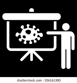 Bacteria Lecture vector icon. Style is flat symbol, white color, rounded angles, black background.