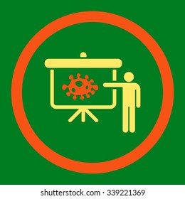 Bacteria Lecture vector icon. Style is bicolor flat rounded symbol, orange and yellow colors, rounded angles, green background.
