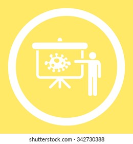 Bacteria Lecture vector icon. Style is flat rounded symbol, white color, rounded angles, yellow background.