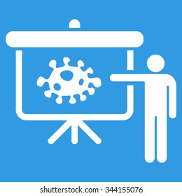 Bacteria Lecture vector icon. Style is flat symbol, white color, rounded angles, blue background.