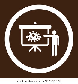 Bacteria Lecture vector icon. Style is flat rounded symbol, white color, rounded angles, brown background.