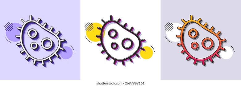 Icono de línea de bacterias. Patrón punteado de semitono. Icono de degradado con sombra de grano. Signo antibacteriano. Símbolo sucio. Icono de bacterias de línea. Varios diseños. Vector