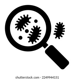 Bacteria with magnifier vector, well design icon of virus scan
