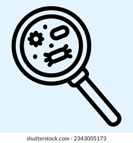 Bacteria in magnifying glass line icon. Magnifier zoom virus outline style pictogram on white background. Coronavirus or COVID-19 signs mobile concept web design. Vector graphics.
