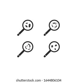 Bacteria with magnifying glass vector symbol logo icon in flat design 