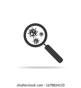 Bacteria with magnifying glass vector symbol logo icon. Vector EPS 10