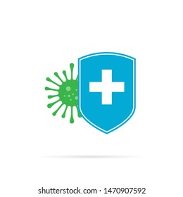 Bacteria with medical shield. Vector eps10