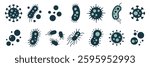 Bacteria, microbe, virus outline vector icon set. Microscopic bacterium and bacillus collection, isolated on white background.