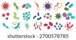 Bacteria, microbe, virus outline vector icon set. Microscopic bacterium and bacillus collection, isolated on white background