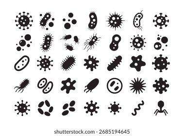 Bacteria, microbe, virus outline vector icon set. Vector Illustration eps 10