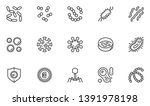 Bacteria, Microbe and Virus Vector Line Icons Set. Viral and Bacterial Infection, Colony of Bacteria, Petri Dish. Editable Stroke. 48x48 Pixel Perfect.