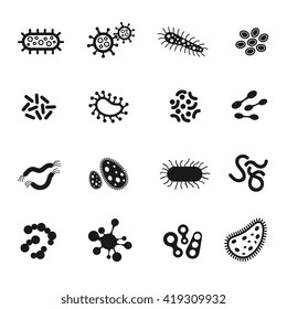 Bacteria, microbes, superbug, virus vector icons. Bacteria medicine and science biology virus infection, microscopic bacteria set illustration