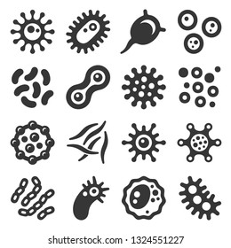 Набор иконок бактерий, микробов и вирусов. Вектор