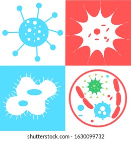 Bacteria, Microbes and Viruses Icons Set, sign and symbols in flat design health with elements for mobile concepts and web apps. Collection modern infographic logo and pictogram. Corona Virus Vector.
