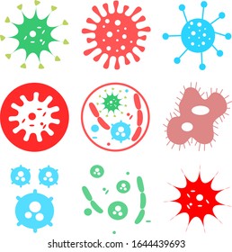 Bacteria, Microbes and Viruses Icons Set, sign and symbols in flat design health with elements for mobile concepts and web apps. Collection modern infographic logo and pictogram. Corona Virus Vector.