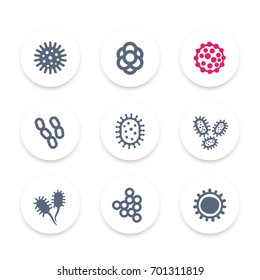 bacteria, microbes and viruses icons set, vector pictograms