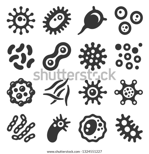 Bacteria, Microbes\
and Viruses Icons Set.\
Vector