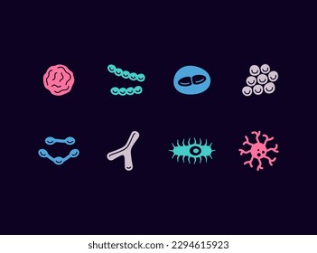 Bacteria, microbes and viruses vector icon set. Microorganisms illustration collection.