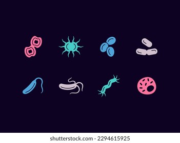 Bacteria, microbes and viruses vector icon set. Microorganisms illustration collection.
