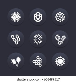 bacteria, microbes and viruses vector icons set