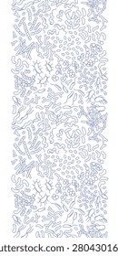 Bacteria microbiology seamless border pattern with diverse microbe forms for medical, science and education use, Vector Illustration, editable stroke weight, blue and white line art background.
