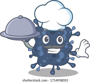 Bacteria neisseria chef cartoon character serving food on tray