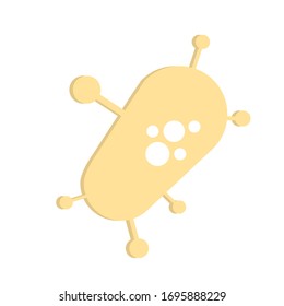Bacteria with nucleus and arms vector design. Yellow single illness germ with arms. Sickness microbe. Contagious pathogen organism symbol.  