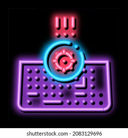 bacteria on computer keyboard neon light sign vector. Glowing bright icon bacteria on computer keyboard sign. transparent symbol illustration