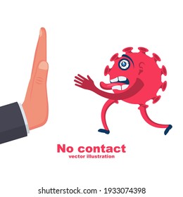 Bacterias a mano. Coronavirus transmitido a través de un apretón de manos. Gesto No hay contacto físico. Diseño plano de dibujos animados de ilustraciones vectoriales. Precauciones y prevención de enfermedades. 
