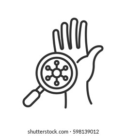 Bacteria on the hand. magnifier and virus