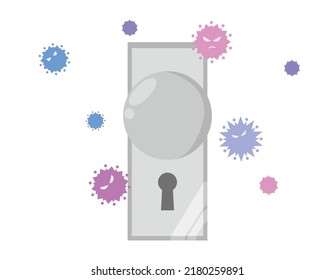 Bacteria on doorknobs.　Vector illustration of a doorknob.