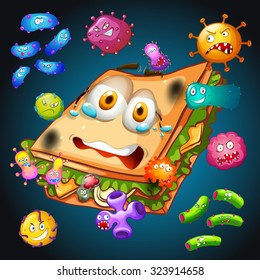 Bacteria on old sandwich illustration
